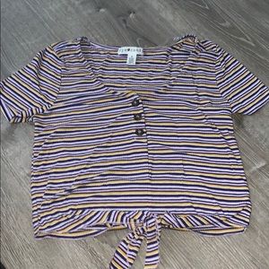 yellow purple and white striped crop top